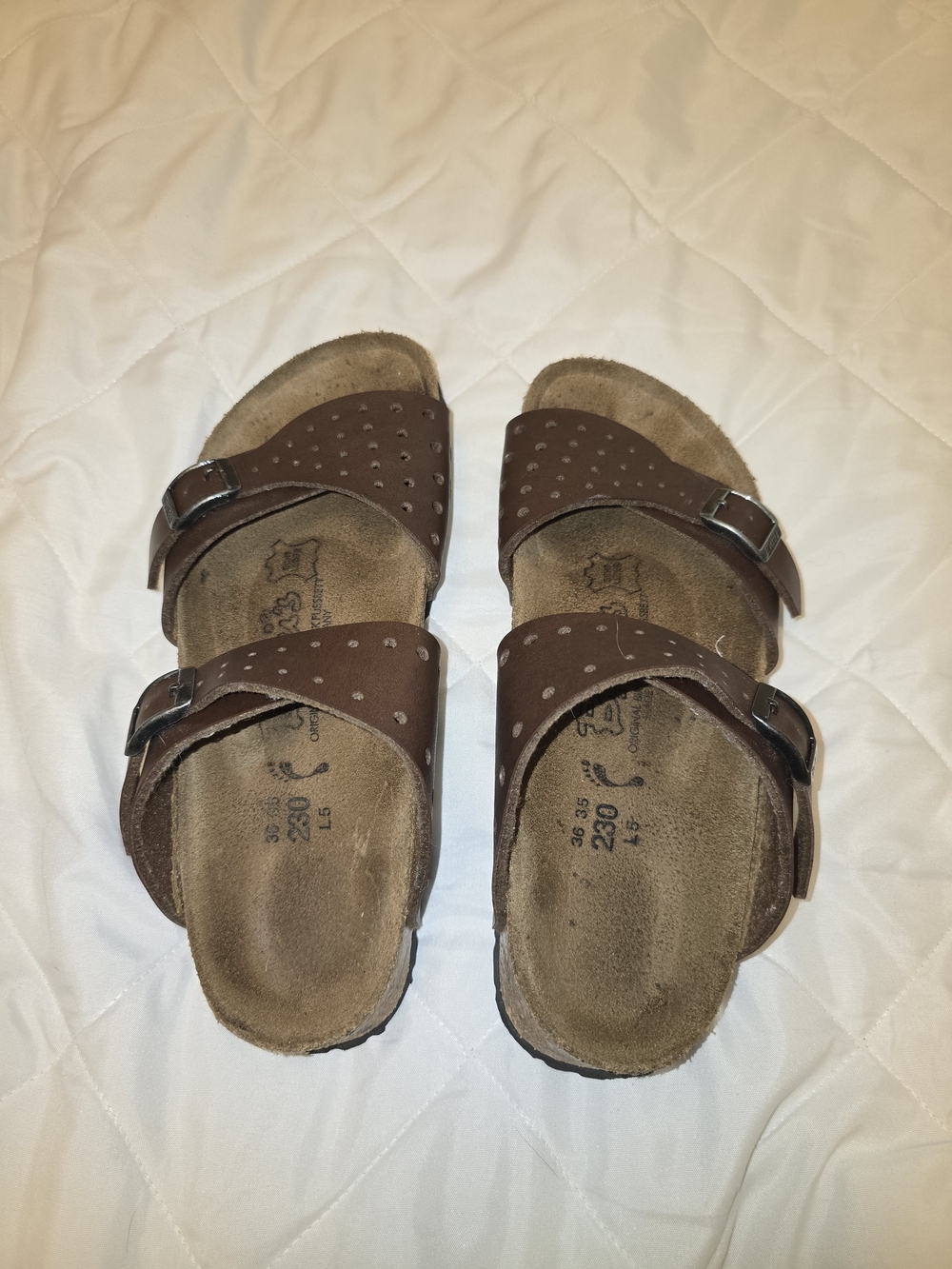 Birkenstock Brown Double Strap Perforated Slide Sandals